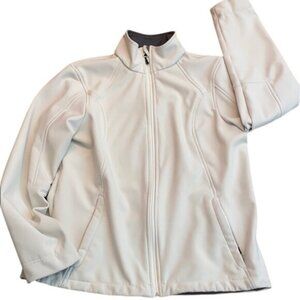 Lands End Jacket Girls White Full Zip Fleece Lined Zip Pockets Long Sleeve Sz L